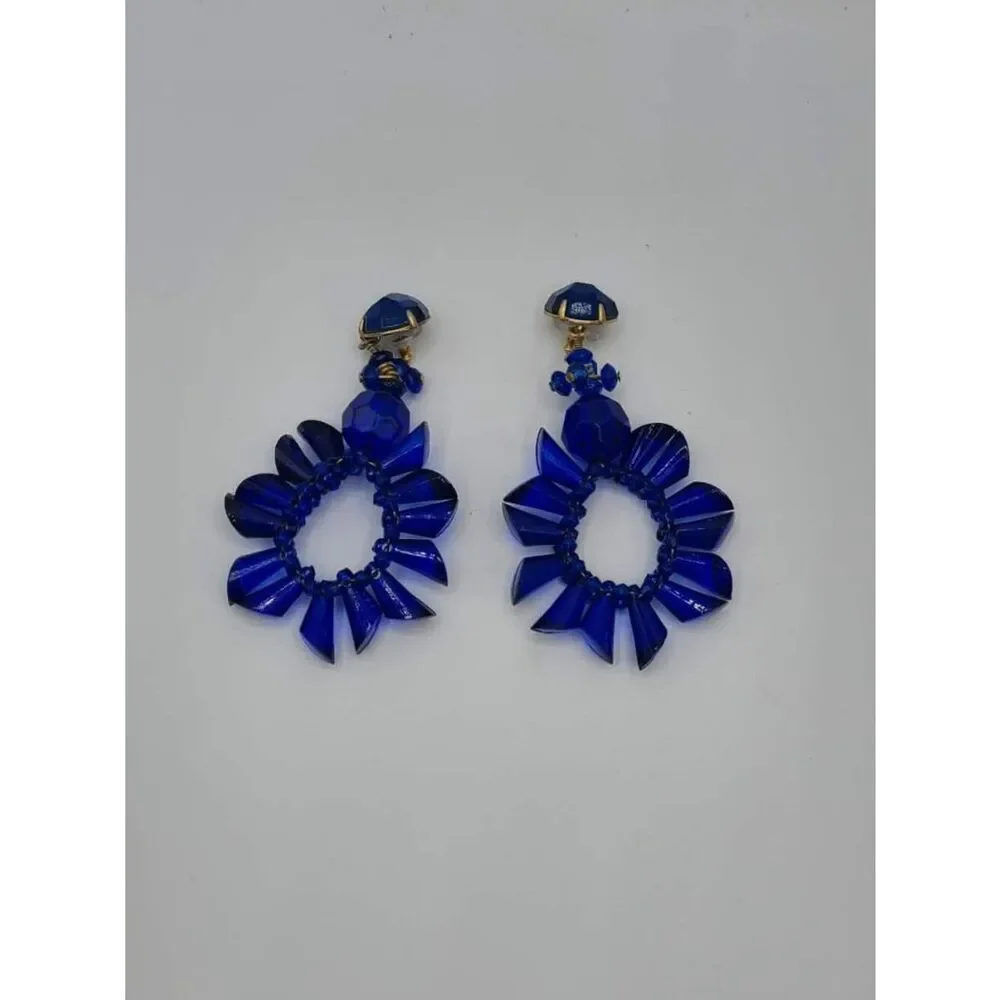 J Crew Blue Crystal Oversize Wreath Shape Earrings